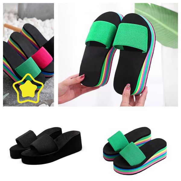 Zapatillas Chanclas de un solo lado para mujer Sandalias de suela gruesa de verano en espiga Tacones altos Ropa de abrigo Ropa de playa informal Plataforma flip-flo GAI negro colorido36-41