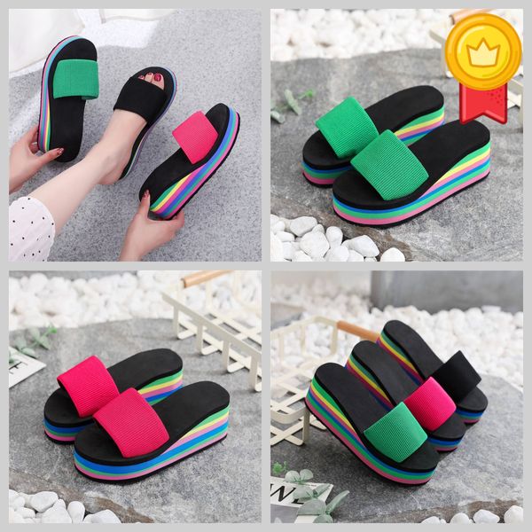 Zapatillas Mujer Chanclas Unilaterales Verano Suela Gruesa Sandalias Ropa Exterior Casual Playa GAI Flip-Flo Plataforma Negro Colorido EVA Gladiador Tacón Grueso Suave