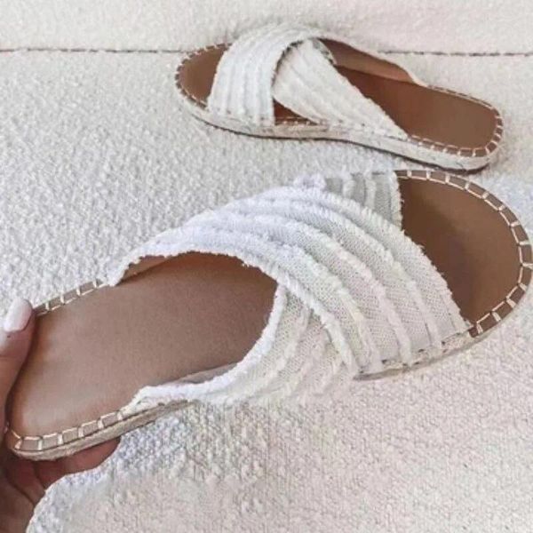 Zapatillas De Mujer con punta abierta, sandalias romanas de fondo plano con tejido de gran tamaño, zapatos para caminar al aire libre a la moda, Zapatillas De Mujer