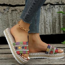 Zapatillas de plataforma para mujer, zapatos de verano para mujer, sandalias de tacón informales de playa, zapatilla bohemia hecha a mano para mujer 2023
