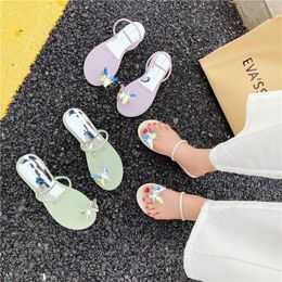 Slippels damesglansronde ronde teen strass butterfly zomer strandglaasjes slippers buiten flops outdoor casual schitterende schoenen vrouw solide