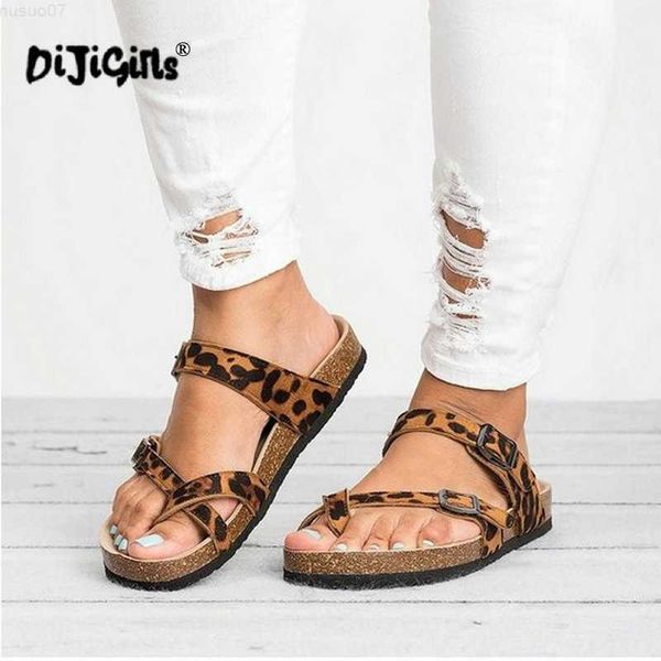 Pantoufles Pantoufles pour femmes Été Plage Chaussures décontractées Rétro imprimé léopard Diapositives plates Semelle épaisse Pantoufle en liège Mode Tongs Drop Ship L230717