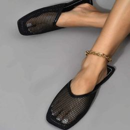Pantoufles femmes été maison pantoufles 2022 nouveau maille chaussures plates bout carré sandales décontractées chaussures en gros pour femmes Zapatos de mujer Z0215