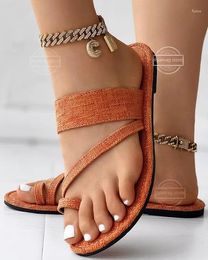 Slippers Femme's Toe Ring Summer Casual Flips Sandales plage Sandales extérieures Flats Simple Femmes Chaussures