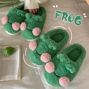 Slippers Coton d'hiver pour femmes Carton mignon Petite grenouille baotou Loisure maison maison douce et chaude pantoufle