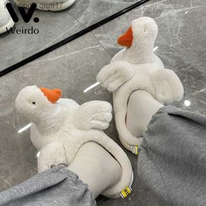 Pantoufles femmes hiver amusant dessin animé canard oie fond épais anti-dérapant intérieur en peluche chaud moelleux fourrure toboggan Z230805