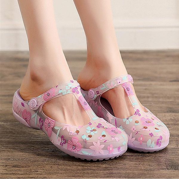 Zapatillas Sandalias Mujeres Impresión de verano Zapatos Jellyies Princesas Candy Colors Slip On Beach Woman Flat