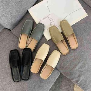 Zapatillas zapatos de mujer verano Slip-on mulas moda mocasín diapositivas sandalias de oficina Casual señoras pisos diseñador tacón bajo cuero 1215