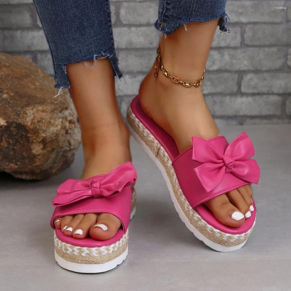 Pantoufles de femmes chaussures d'été épaisses sandales dame la mode noix papillon glissades de muffins femelles corde plage slipper