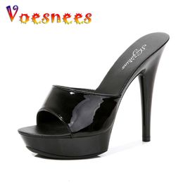 Slippers Femmes Été 2021 Nouveau noir 9cm 13 cm 15cm Color Club Sexy High Platform Talons minces Fille Sandales Sandales