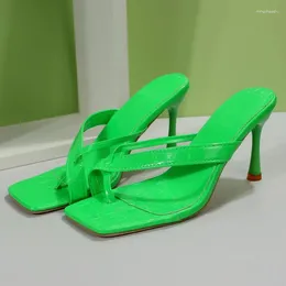 Pantoufles femmes été 2024 solide mince talon haut chaussures décontractées tongs croix dames diapositives vert Sandales Pantuflas De Mujer