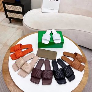 Vrouw Lido slippers vierkant teen open-teen vrouwen witte weefsel platte slippers ontwerper zomer all-match stylist schoenen maat 35-42