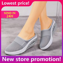 Slippers dames wandelschoenen luchtkussen slip-on orthopedisch diabetische damesplatform muildieren mesh lichtgewicht slipper wig wig vrouwelijke sneaker 230313