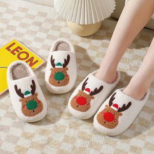 Slippels Dames Winter Moeilijk bont Plush Fleece Flat Kerstmis eland Katoen binnen voor paar cartoonschoenen 221124