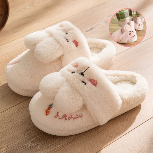 Slippers Femmes Hiver Home Slippers Nonlip Soft Warm House Chaussures Hommes Mesdames Couples intérieurs couples dessin animées de lapin