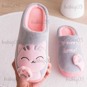 Pantoufles Femmes hiver maison pantoufles unisexe dessin animé chat chaussures antidérapant doux hiver chaud maison pantoufles intérieur chambre Couples chaussures de sol T231125