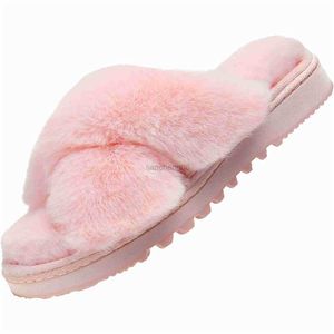 Zapatillas para mujeres-fluffy-memory-foam-cross-band-band-slippers de piel borrosa de color borrosa de la casa de los pies abiertos para mujeres se deslizan en suave lujoso acogedor x230519