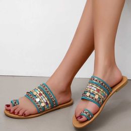 Pantoufles sandales féminines de style grec bohemien folk folk coutume pour femmes chaussures plates décontractées de plage confortable pantoufles femmes j240402