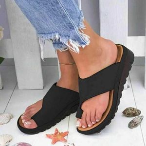 Slippers Dames zomersandalen comfortabel platform platte schoenzool dames casual zachte grote teen orthodontische Bunion correctie sliderB60PRMPL H240322