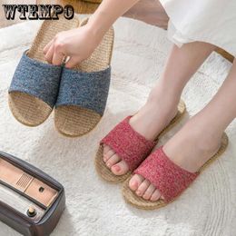 Slippers Wtempo Retro Style Femmes Indoor Home Flax Slides Summer chaussures plates Femme Femme Plancherie