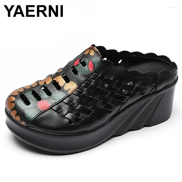 Slippers Yaerni Soft Great Le cuir chaussures plates Femmes Femmes Fleurs avec fleurs Designers Locs Locs Slip on