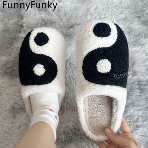 Slippers yin yang slippers voor dames gezellige thuisgladeringen fleece indoor pluche slippers traagschuim niet-slip woonkamer schoenen 230505