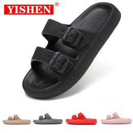 Slippers Yishen Slippers Men Slides Oreiller Sandales non glisse EVA Platforme épaisse Double Sandales Sandales Slippers Place Indoor Place Flats