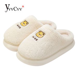 Zapatillas YvvCvv Cute Fluffy Furry Animal Zapatillas Mujeres Invierno Fuzzy House Slides Soft Memory Foam Zapatillas Zapatos de plataforma al aire libre 220926