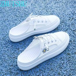 ZHUISHU Baotou Lazy Demi Pantoufles Femmes 2023 Nouveaux Vêtements Extérieurs Sans Talon Chaussures Blanches Et Chaussures À Pédales Zapatos De Mujer HKD230821