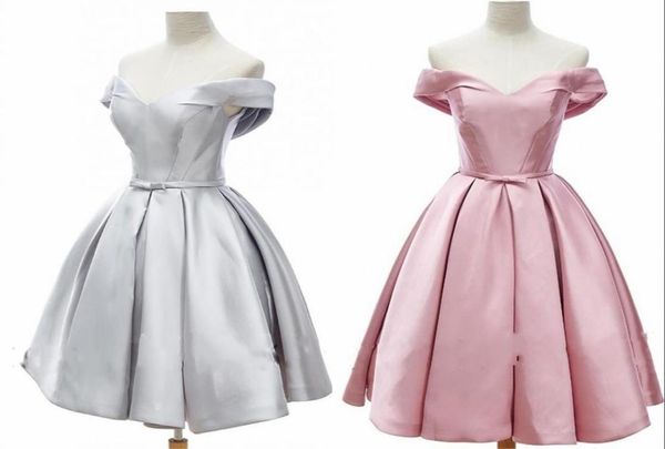 Sliver Pink Short Homecoming Robes pas cher 2021 épaule hors avec manches courtes une ligne satin bon marché de graduation de graduation robes de robe 2264940