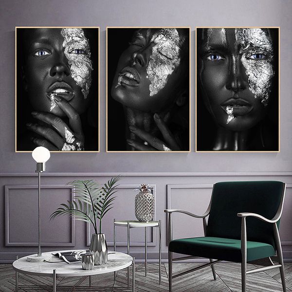 Astilla Sexy negro piel oscura mujer retrato lienzo pintura carteles e impresiones Cuadros pared arte imagen para sala de estar