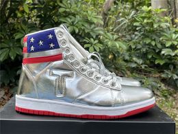 Sliver Shoes Trump T Trumps Designer Sneakers The Never Surrender Designer High Top Gold Custom Casual Basketball Chaussures Ts Sliver Hommes Femmes Baskets de plein air Sports