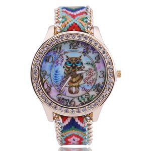 Sloggi Venta de moda Ocio Aleación de diamantes Esfera de búho de dibujos animados Cuerda trenzada Cordón Vestido de regalo de lujo Ms Cuarzo watch2640