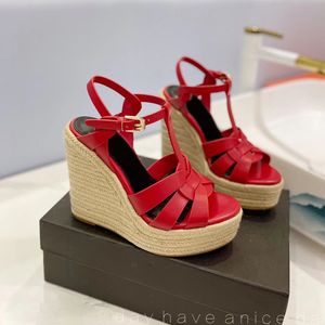 Wedge Heel Ultra High Heel Sandals slip mouw open teen mode Echt leer dikke zolen Dames avondjurk schoenen luxe designer hoge schoenen fabrieksschoeisel