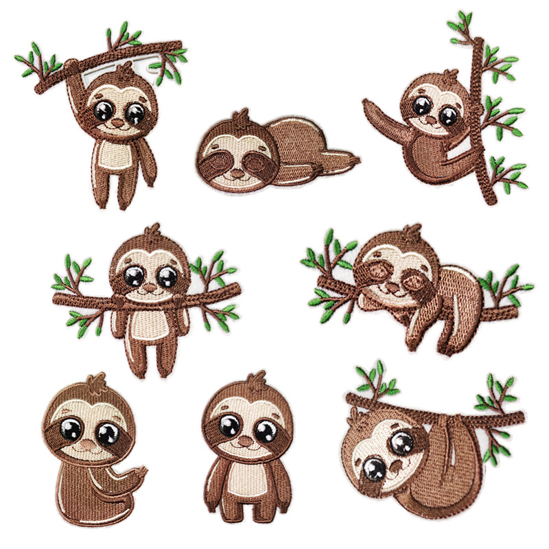 Sloth işlemeli yamalar dikiş kavramları Aplike onarım yaması üzerinde sevimli hayvan demir