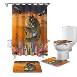 Paresseux manoir avion rideau de douche ensemble pour salle de bain tapis de toilette tapis décor à la maison bain anti-dérapant tapis 220429