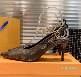 Baotou – sandales fendues de marque de luxe, nouvelle mode pour femmes, confort, décoration de chaîne, breloque en cuir, talons hauts