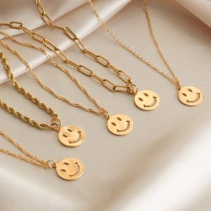 Slovehoony S925 argent or 18 carats Smiley visage personnalisé chaîne collier mignon heureux bijoux