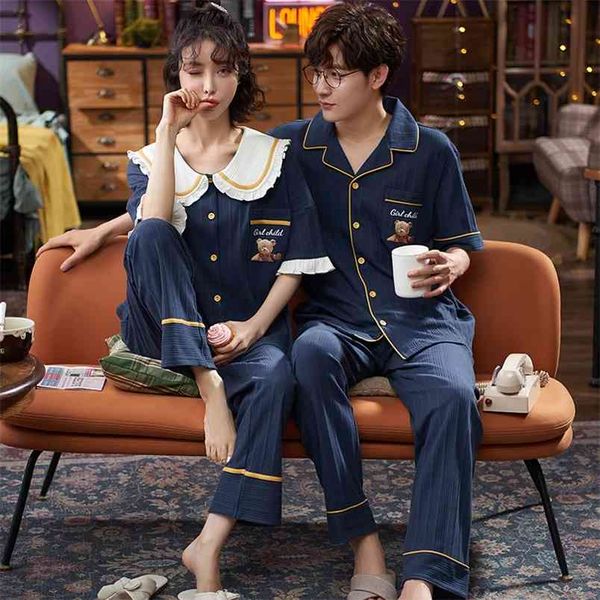 Slpbely Couple Pyjamas Ensemble Homewear Summer Cotton Dessin animé Sweet Poupée Collier à manches courtes Pyjamas Mignon Hoverp Heightwear Nightwear 210901