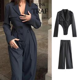 SLTNX TRAF Chique en elegante vrouw revers blazer broek 2-delige set stijl outdoor trend casual mode pak 240127