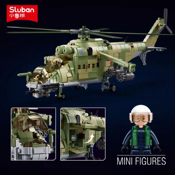 Sluban Building Block Toys B1137 MI-24S 3 en 1 Máquina de helicóptero de transporte armado 893pcs Ladrillos Compatbile con marcas líderes