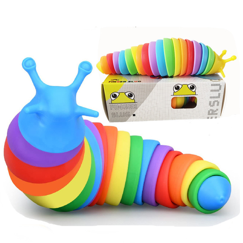 Slug dekompresyon oyuncak fidget gökkuşağı sümüklü böcekler mafsallı böcekler eğlenceli sürünen duyusal oyuncak bükülmüş rasgele hoş bulmaca dekompresyon uygun sürüm