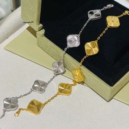 Zwadderich Motief Bloem 4 Vierblad Klaver Bracelet Designer voor vrouwen Agaat Moeder van Pearl Braamarmbanden Initiële Crystal Diamond Gold Jeweltines Day Gift