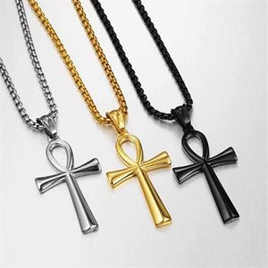 Collier croix pour hommes et femmes, Sm 25 43mm, en acier inoxydable 316L, pendentif jésus Ankh, chaîne Rolo, bijoux or argent noir 3mm 24205H