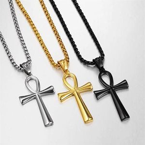 Sm 25 43mm femmes hommes croix collier en acier inoxydable 316L jésus Ankh pendentif Rolo chaîne bijoux or argent noir 3mm 241959