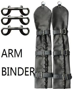 SM Bondage Longitud total PU Cuero Fetiche Mitts Armbinder Doble sin dedos Brazo Binder Opera Guantes Restricción de brazo Fetiche sexual Y04065766599