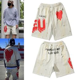 SM Co merk EU Dissolved Love bedrukte Chen Guanxi shorts gewassen, versleten, beschadigde casual capri's