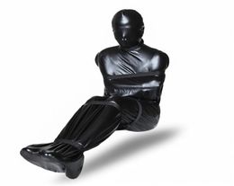 Dispositif sm limogeage noir Full Bodage Restraint Sac de couchage de trou nasal avec six pièges BDSM Sex Toy5691164