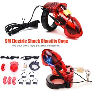 SM Elektrische Schok Kuisheid CB6000 Cock Cage Penis Lock Mouw Scrotum Gebonden Vertraging Ring Electro Stimuleren Man Seksspeeltje Accessoires 240102