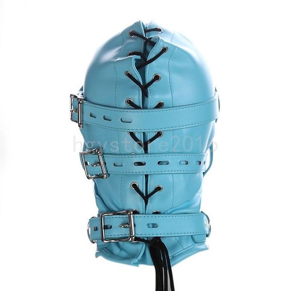 Bondage SM Heavy Duty Bleu Cuir Tête Complète Capot Masque bouche bouchon bandeau # R96